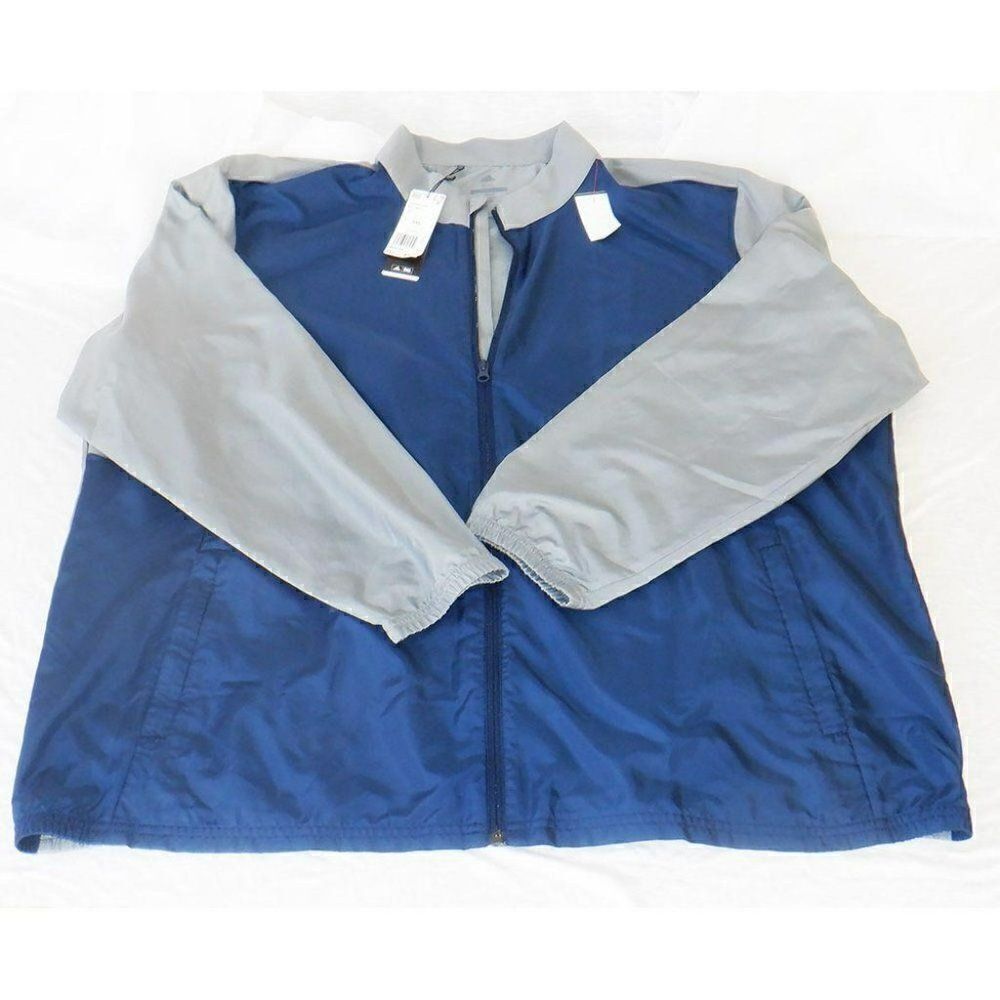 Adidas gray/blue light windbreaker jacket NWT